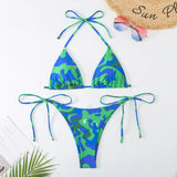 2025 New Women's Split Color Sexy Tie Triangle Bikini