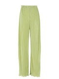 Spring 2022 Pleated Womens Pants Fashion Elastic High Waist Wide Leg Pants Female Casual Green Loose Baggy