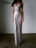 See Through Maxi Dress Women Sexy Strappy Dresses Body-shaping Vestido Female Stunning Hipster Attirewear Clothing-Outfit