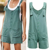 Jumpsuit Summer Sleeveless Solid Short Rompers Overalls Casual Button Pocket Strapless Woman Suspenders Bib Short
