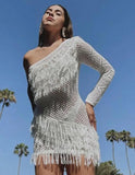 Hollow Out Fringe One Shoulder Mini