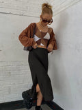 Satin Split Skirts y2k Vintage Long Skirts Women High Waisted Summer Skirts Women Harajuku Skirts 2021 90S New
