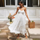 New Women's Bohemian Sling Dress Lace Splicing Big