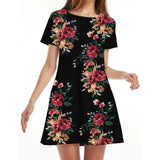Color Summer Womans Printed Dress Short Sleeve Mini Causal Dress Crew Neck Basic A-line Floral Printed Leopard Thick