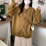Early Autumn New Gray Knitted Cardigan Girl Loose College Style Casual Lazy Little Sweater Coat Girl-Outfit