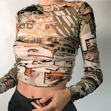8 Colors Sexy Hollow Out Women Long Sleeve Crop Tops Striped Patchwork Drawstring Ribbed Bandage Fitness