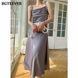 Elegant Chic Slash Neck Sleeveless Women Solid Dress Summer New Spaghetti Strap Lace-up Slim Waist Ladies Vestidos