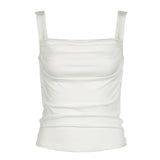 Trend Solid Color Fold Design Square Collar Slim, Basic, Simple Sling Vest, New Summer Style-Outfit