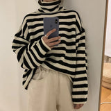 Women Stripes Sweater Harajuku Winter Vintage Women Thickening Loose Warm Turtleneck