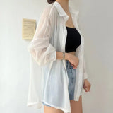 Temperament Long-Sleeved Sunscreen Shirt Women 2025 Summer New Chiffon Shirt Air-Conditioning Shirt White