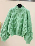 Fashion Fall Sweater Woman Winter 2022 Solid Color Lantern Sleeve Round Neck Thick Sweaters Pullover Women Clothing