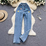 Two Dresses Women's Korean Version Of The Fashion Round Neck Short Sleeves To Receive Waist Thin Denim Dress