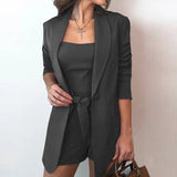 Color Suit Jacket Cotton Blend Fashion Temperament High Waist Shorts Three-piece