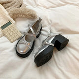 Mary Jane Shoes Women's Summer 2025 New Shallow Thick Heel Single Shoe Bow With Skirt Jk Small Leather