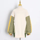 Patchwork Sweatshirt For Women Turtleneck Batwing Long Sleeve Hit Color Pullovers Sweatshirts Female 2021