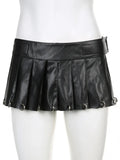 Gothic Solid Pu Leather A-Line Skirt Dark Casual Low-Waisted Super Mini Skirts Women 2023 Autumn Winter Streetwear Lady-Outfit