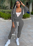 Casual Sport Zip Hoody Sweatshirt and Sweatpants 2 Piece Set Jogger