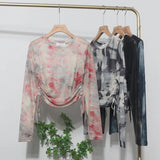 With A Thin-Dyed Sexy Mesh Long-Sleeved Sunscreen T-Shirt With A Short Top