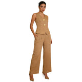 And Summer Women's Fashion Button Trousers Casual Two-Piece Set Of