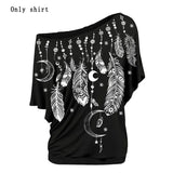 Women Shirts Blouses Summer 2021 Feather Print One Shoulder Top Casual Ladies Sexy Tops Skew Neck Shirts