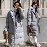 2021 Long Winter Coat Women Spliced Hooded Down Parkas Ladies New Warm Winter Jacket Women Loose Jacket Coat
