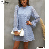 Loose O-neck Dot A-line Dress Women Long Sleeve Elegant Boho Mini Dress 2022 Spring Summer Woman Fashion Beach