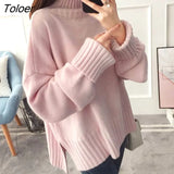 Sweater Women Side Slit Casual Womens Pullovers Ribbed XXL Loose Winter Simple Elegant All-match Fashion