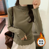 Velvet Bottomed Blouse With A New Autumn And Winter Black Semi-High Collar And A Polished Woolen Blouse In The Middle Of The Ear.-Outfit
