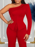 Women's 2025 Spring New Slanted Shoulder Nail OL Tongle Two-Set Large-Size