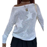 Shirt for Women y2k Clothes Spring Women's Clothing 2023 Latest Fashion Sexy Mesh Tops Knit Hollow out Loose Top-Outfit