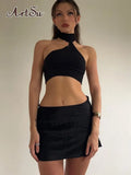 Satin Slit Co-Ord Sets Sexy Halter Top and Skirt Two Pieces Set for Women Fashion Outfits Elegant Matching