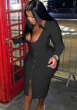 Plus Size V-Neck Zippers Long Bodycon