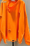 Hole Sweatshirts For Women O Neck Long Sleeve Loose Oversized Asymmetric Designer Pullovers Female 2023 Autumn