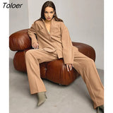 Office Casual Sets 2 Piece Lapel Split Shirt Soft Comfort Fall Outfits Women Plain High Waist Wide Leg Pant Suits