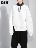 Loose Fit Irregular Pocket White Sweatshirt New Round Neck Long Sleeve Women Fashion Tide Spring Autumn 2023