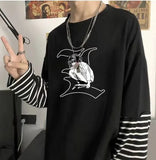 Sleeve Harajuku T-Shirt Women'S Stitching Long Sleeve T-Shirt Stripe Printing O-Neck Chic Tops 2022 Summer