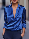 Autumn Temperament Simple V-Neck Shirt Long-Sleeved Shirt