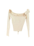 Xixi 13 Lines 2025 Spring New Word Three-Dimensional Flowers In Repair Knitted Sweater