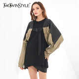 Patchwork Sweatshirt For Women O Neck Batwing Long Sleeve Hit Color Bandage Casual Loose Pullovers Female 2020