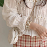 White Blouse Spring Hollow V-neck Blouse Women Fashion Flower Loose Ladies Shirt Korean Sweet Long Sleeve Blusas