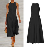 Party Jumpsuits 2021 VONDA Female Wide Leg Pants Casual Sleeveless Calf-Length Pants Zipper Rompers Femme