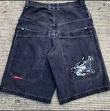 Selling Popular Style Y2K Hip Hop Original Dormitory Gothic Style Funny Style Printed Denim Shorts For Men-Outfit