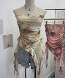 Tie Dyed Lotus Leaf Edge Mesh Shaft Irregular Ribbon Thin Belt Wrapped Bra Vest Top