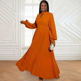 High-End Sleniment Small Standing-Neck Banquet Dress Autumn Lantern Sleeves 100 Roll Dress