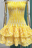 Off Shoulder Strapless Dresses For Women Sleeveless Embroidery Hollow Out Patchwork Ruffles Mini Dress Female