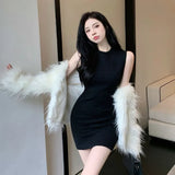 Summer New Sexy White Knitted Dress Female Korean Version Thin Waistless Sleeveless Bottom Bag