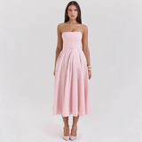 Women's Summer Wear High-Grade Fish Bone Thoracic Dress Pure Style Hot Girl Repair In The Back Of The Long