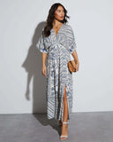 Women's Spring-Summer Printing Long-Sleeved Print V-Neck Dress