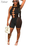 Mesh Patchwork Hollow Out See Through Bodycon Rompers Womens Jumpsuit Shorts Summer 2023 Sexy Night Club