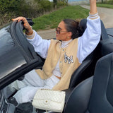 Women Bomber Jacket Single Breasted Stand Collar Letter Embroidery Loose Autumn Jackets Brown Jackets For Women